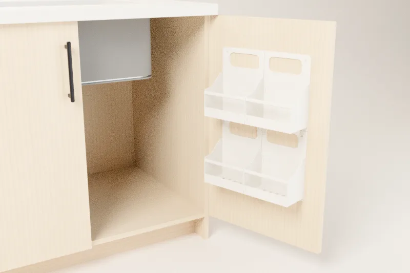 Concept: rack on the inside of a cabinet door